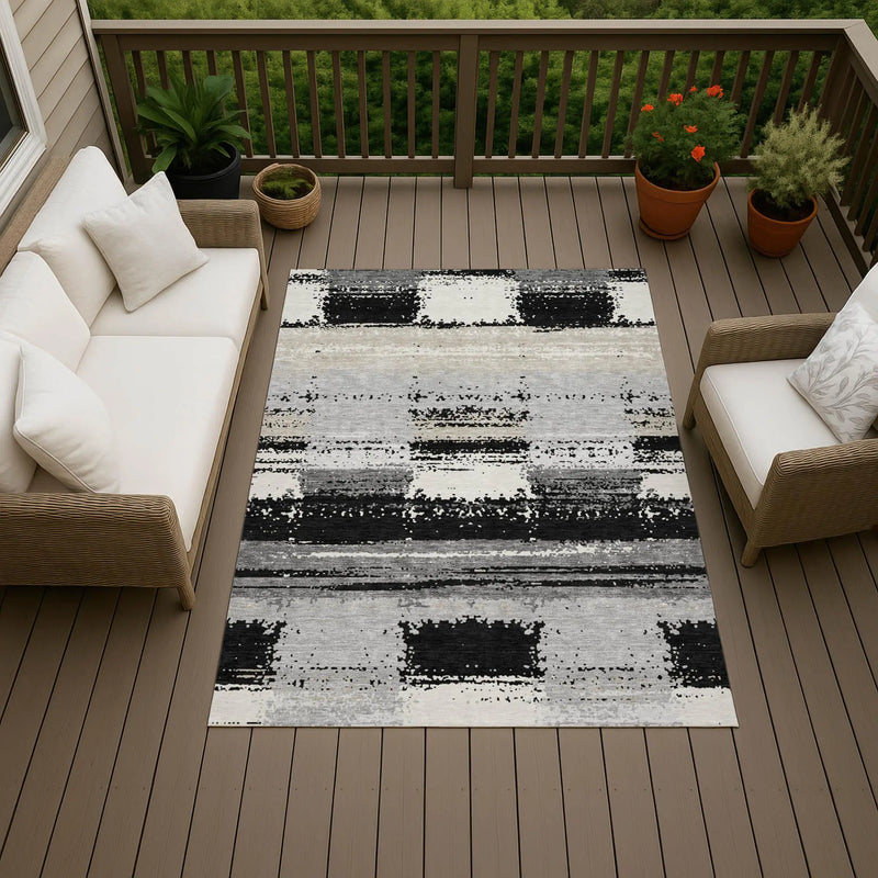 8' X 10' Black And Pewter Geometric Washable Indoor Outdoor Area Rug Homeroots Outdoor
