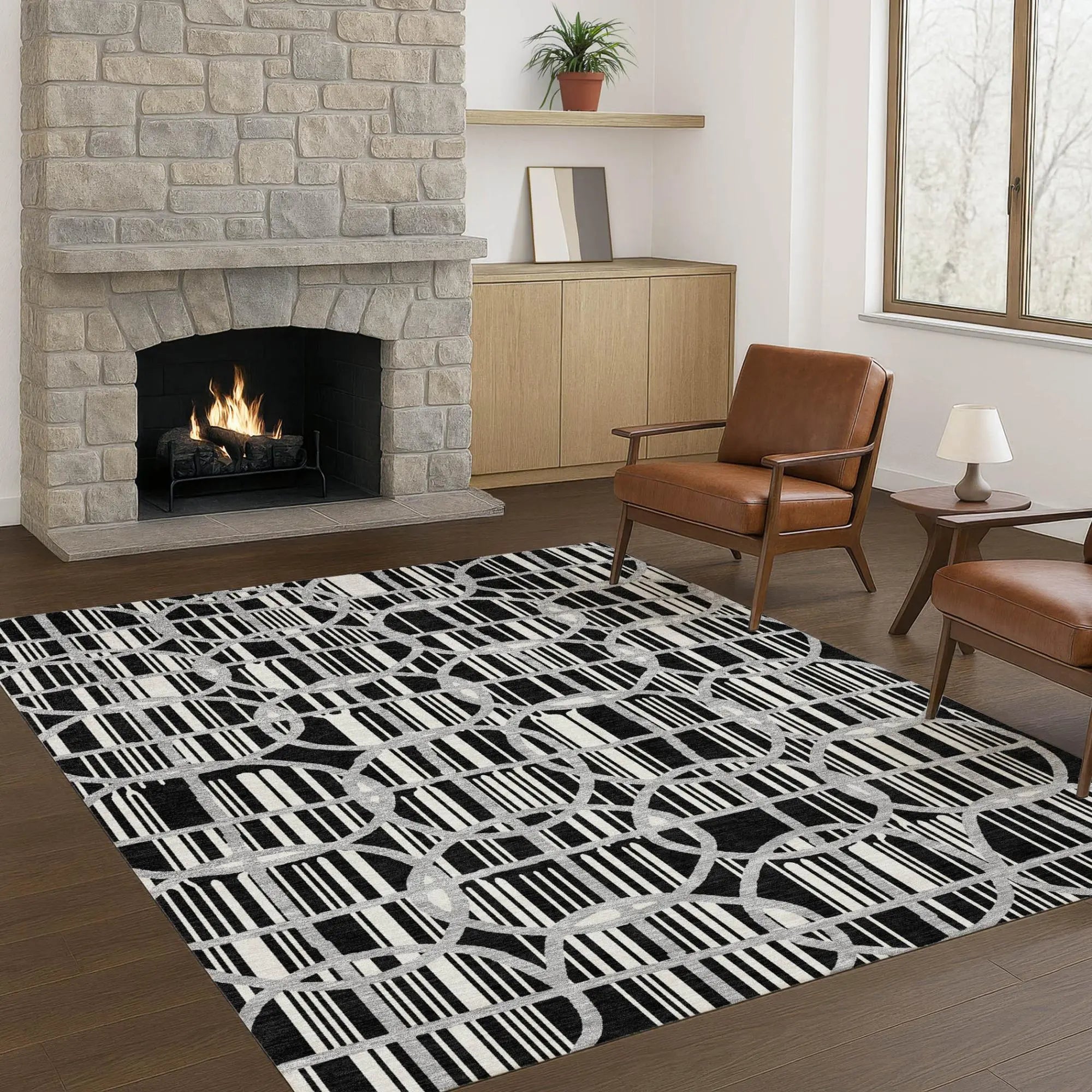 8' X 10' Black And Pewter Geometric Washable Indoor Outdoor Area Rug Homeroots Outdoor