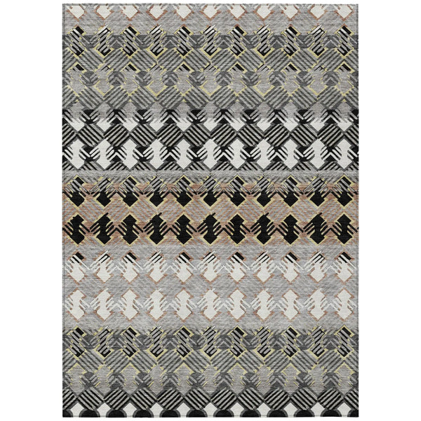 8' X 10' Black And Pewter Striped Washable Indoor Outdoor Area Rug Homeroots Outdoor