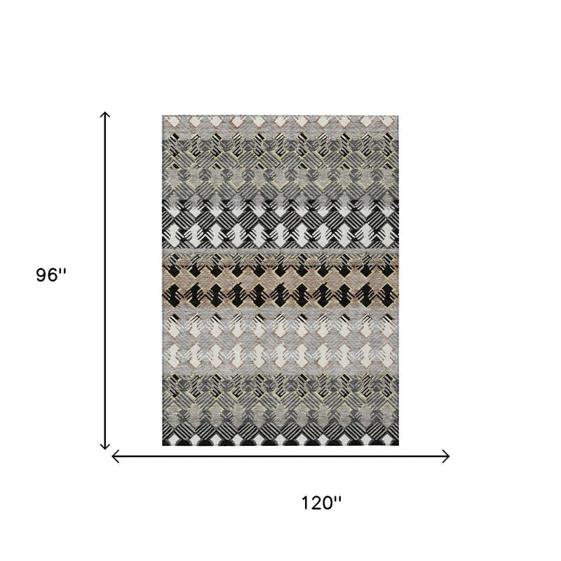 8' X 10' Black And Pewter Striped Washable Indoor Outdoor Area Rug Homeroots Outdoor