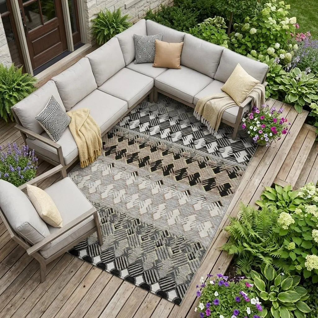 8' X 10' Black And Pewter Striped Washable Indoor Outdoor Area Rug Homeroots Outdoor