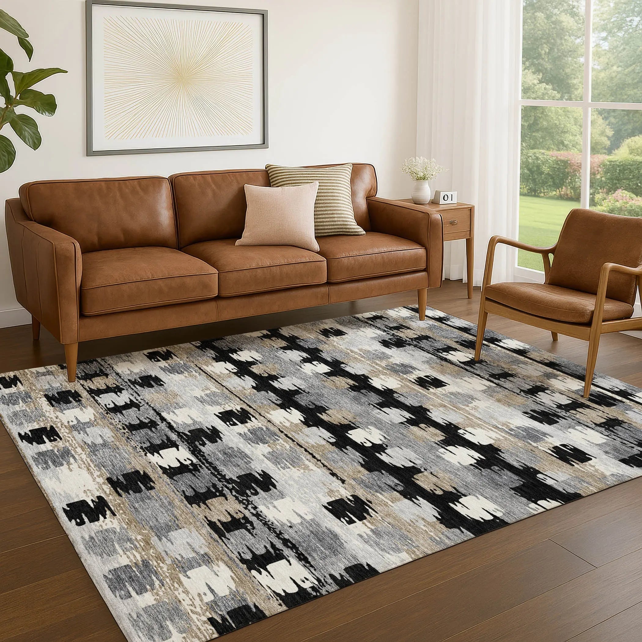8' X 10' Black And Purple Abstract Washable Indoor Outdoor Area Rug Homeroots Outdoor