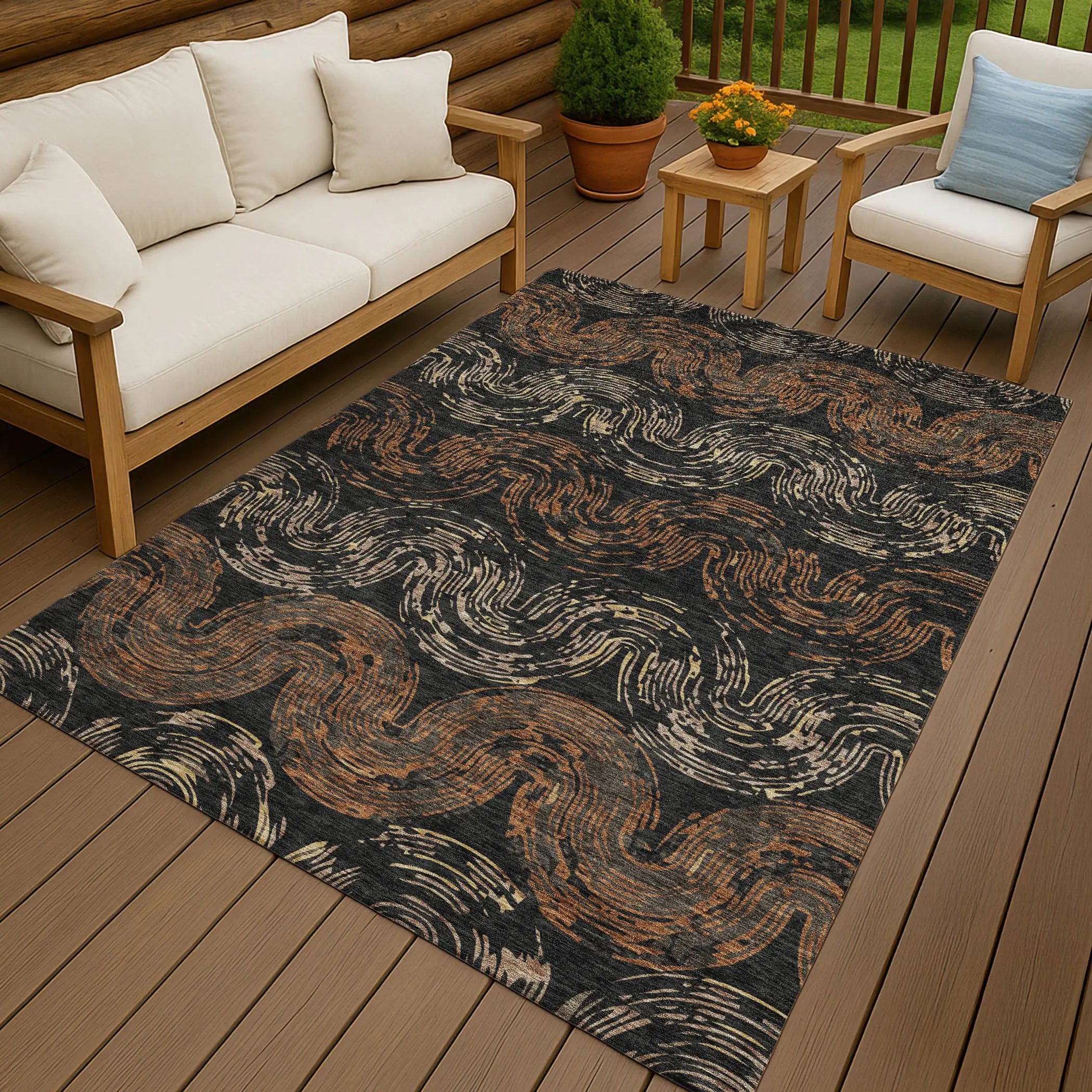 8' X 10' Black And Rust Abstract Washable Indoor Outdoor Area Rug Homeroots Outdoor