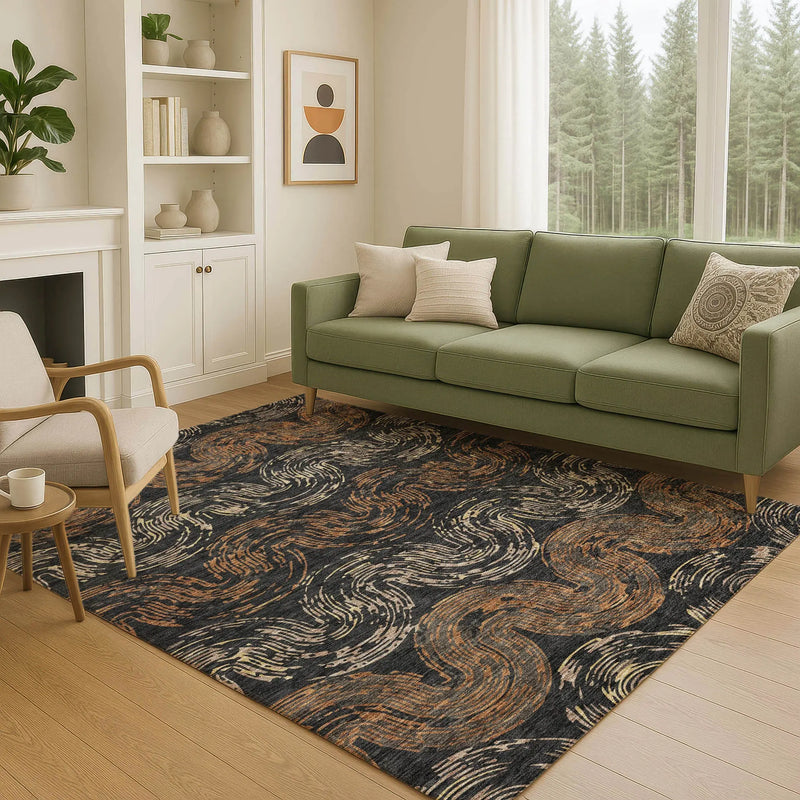 8' X 10' Black And Rust Abstract Washable Indoor Outdoor Area Rug Homeroots Outdoor