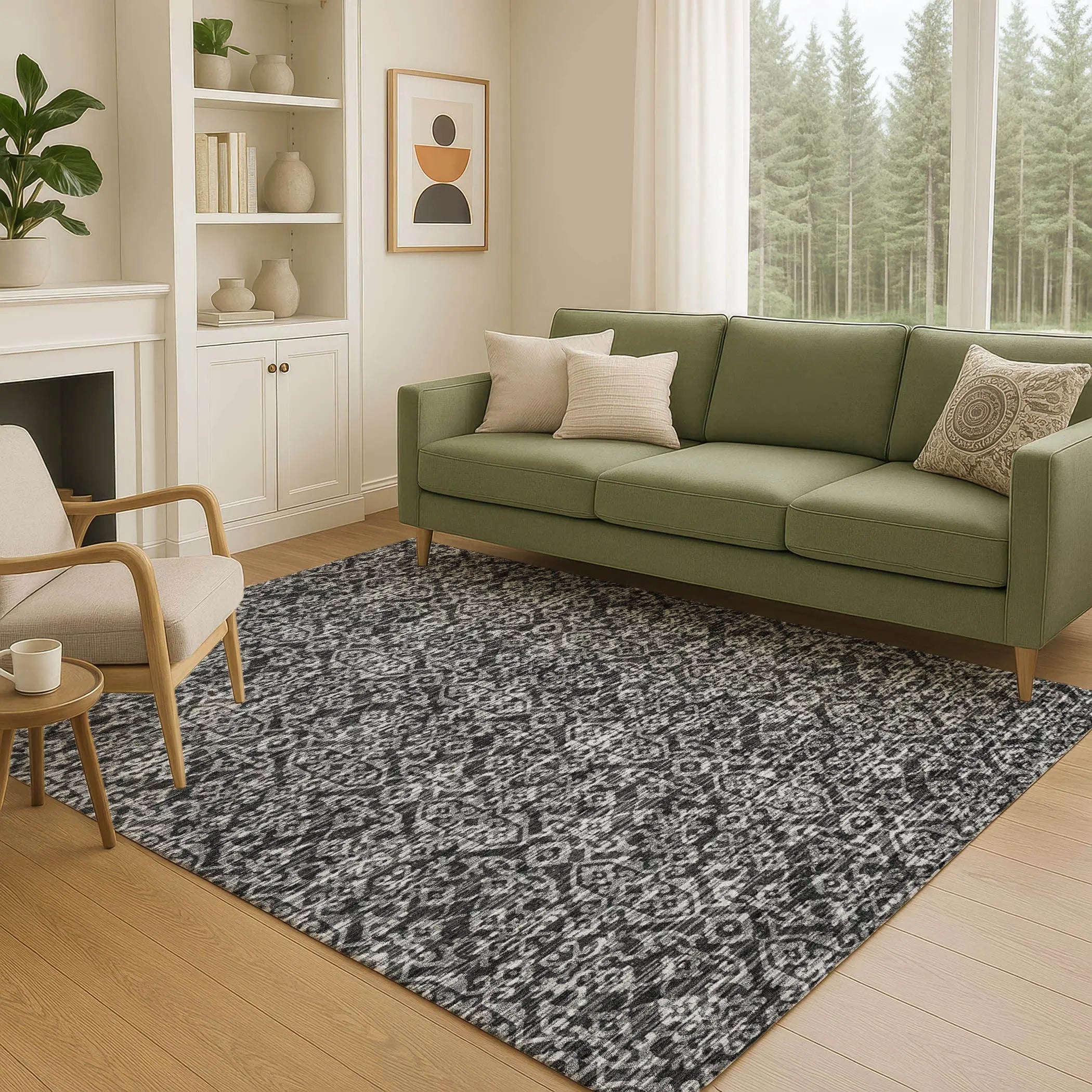 8' X 10' Black And Saffron Oriental Washable Indoor Outdoor Area Rug Homeroots Outdoor
