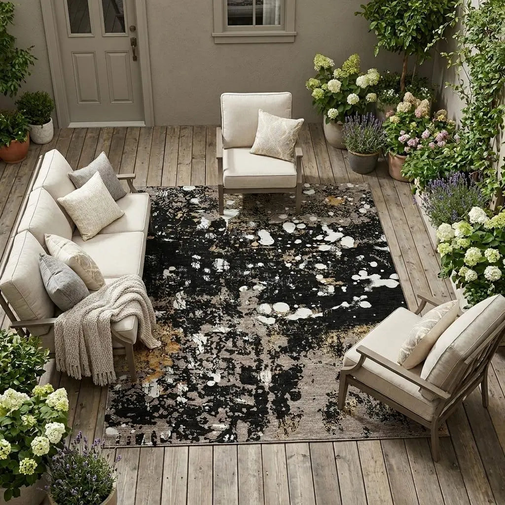 8' X 10' Black And Silver Abstract Washable Indoor Outdoor Area Rug Homeroots Outdoor