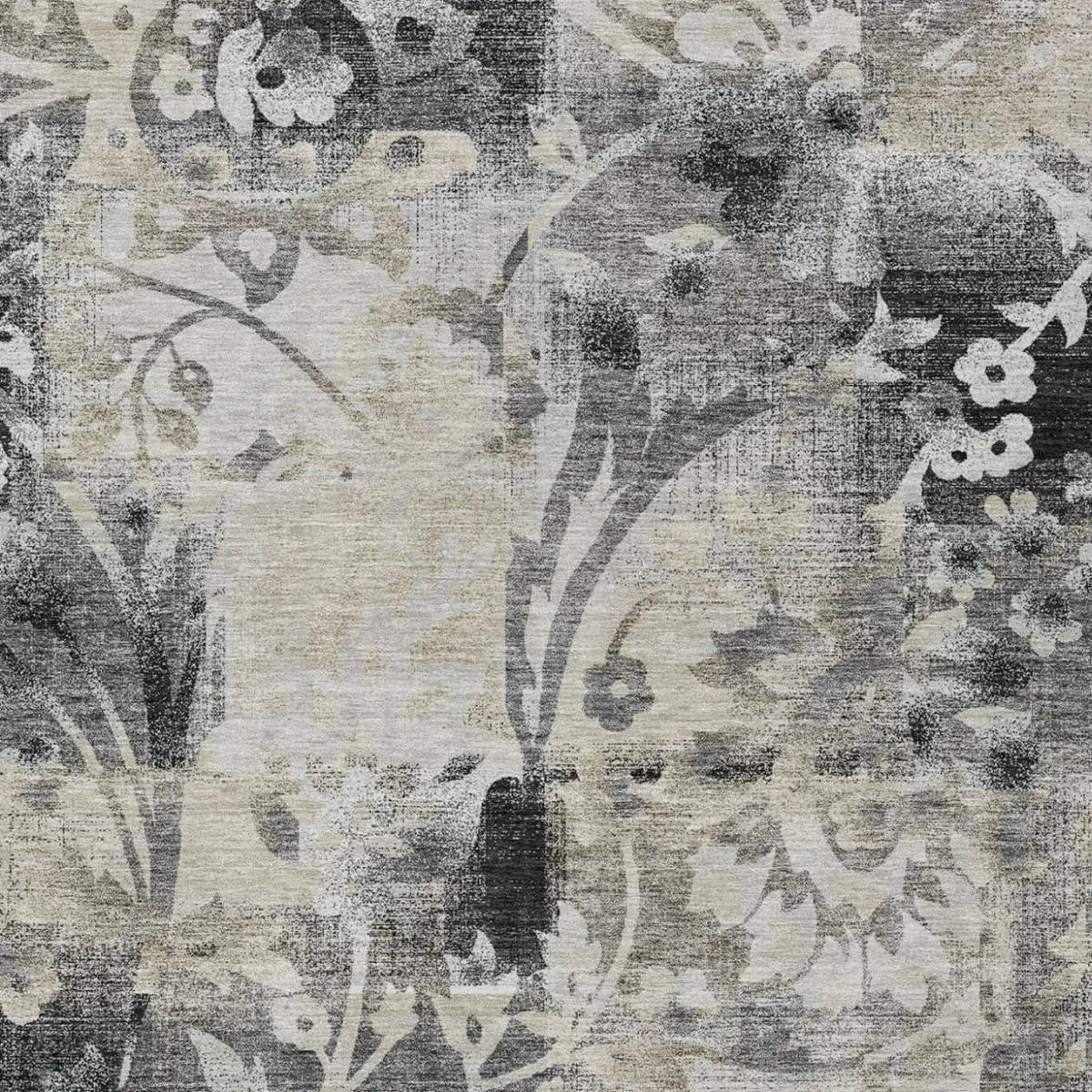 8' X 10' Black And Silver Botanical Leaves Washable Indoor Outdoor Area Rug Homeroots Outdoor
