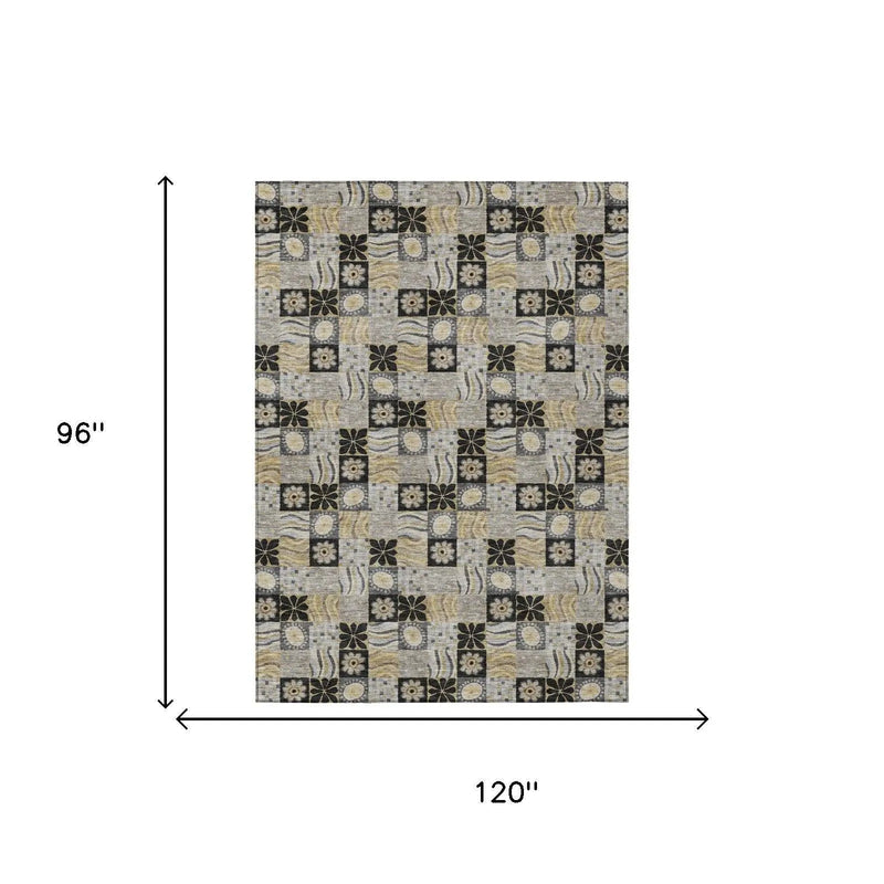 8' X 10' Black And Silver Floral Washable Indoor Outdoor Area Rug Homeroots Outdoor