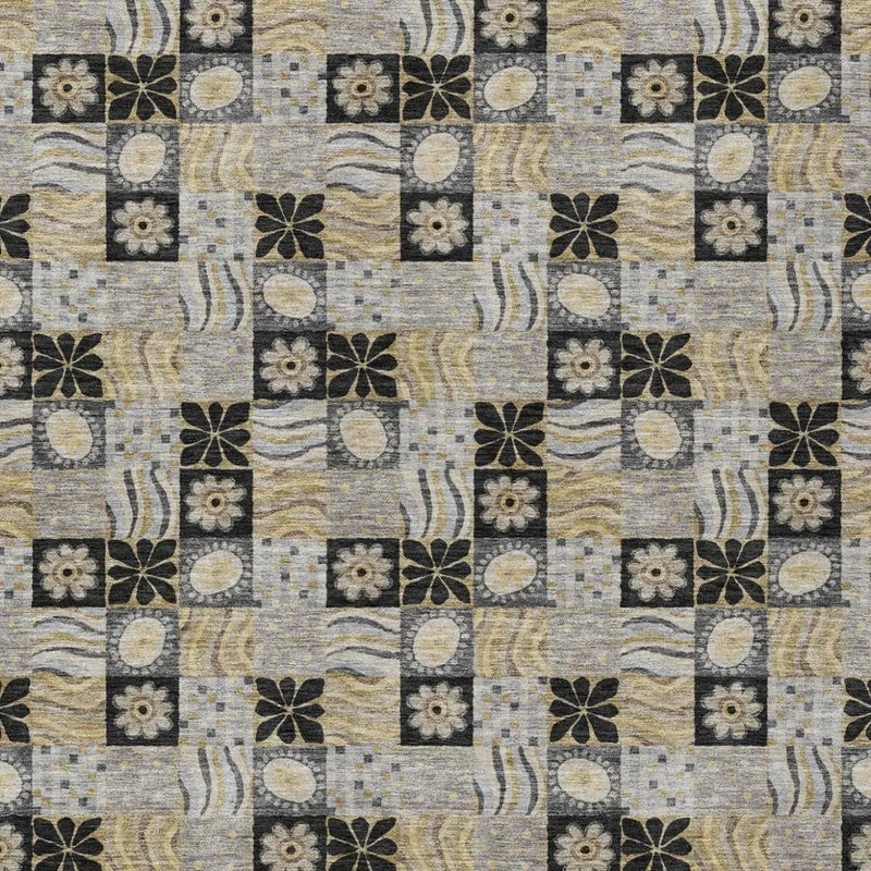 8' X 10' Black And Silver Floral Washable Indoor Outdoor Area Rug Homeroots Outdoor
