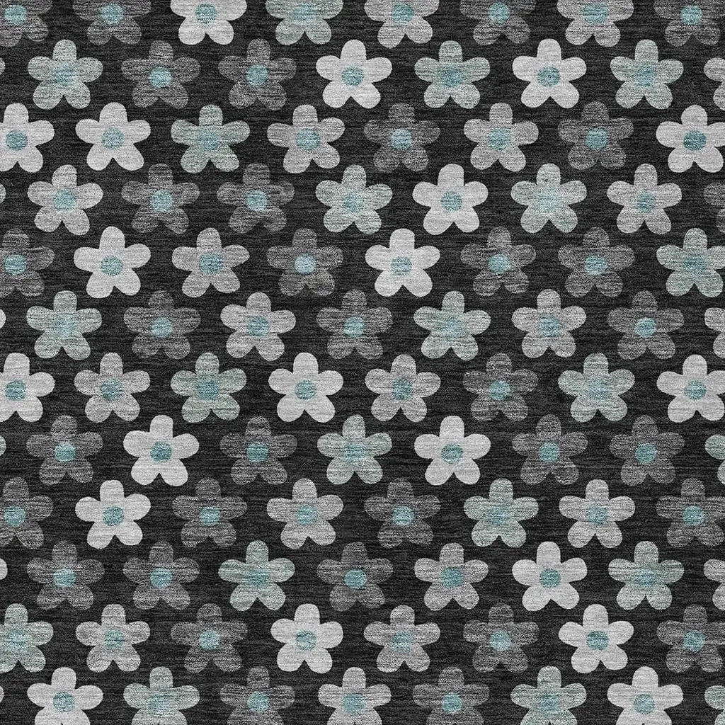 8' X 10' Black And Silver Floral Washable Indoor Outdoor Area Rug Homeroots Outdoor