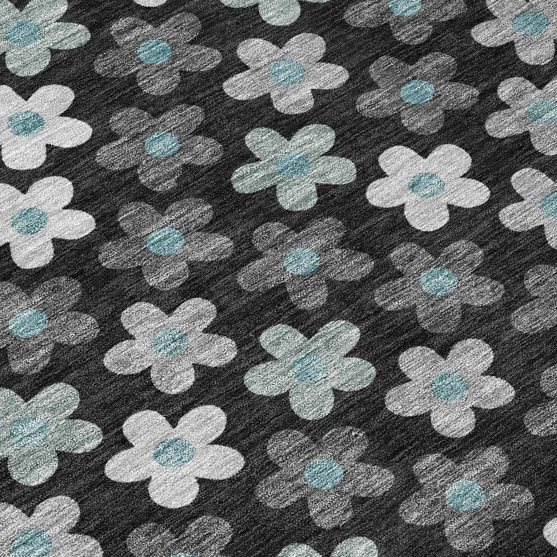 8' X 10' Black And Silver Floral Washable Indoor Outdoor Area Rug Homeroots Outdoor