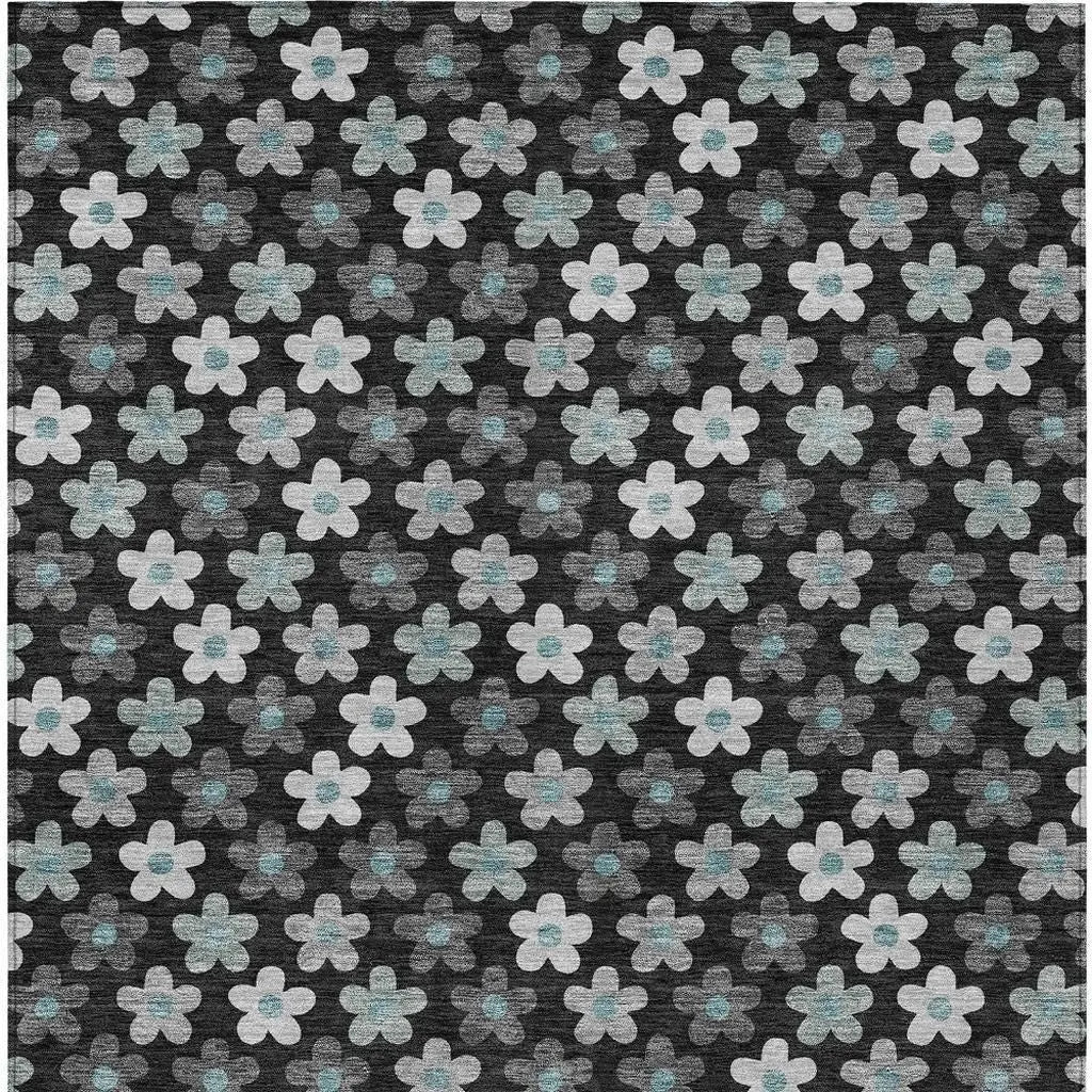 8' X 10' Black And Silver Floral Washable Indoor Outdoor Area Rug Homeroots Outdoor