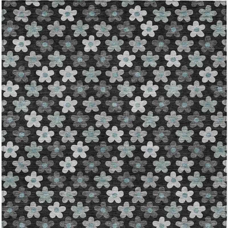 8' X 10' Black And Silver Floral Washable Indoor Outdoor Area Rug Homeroots Outdoor