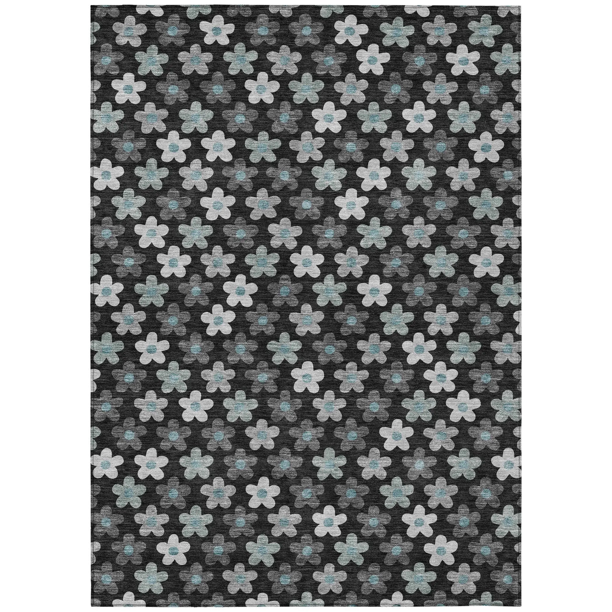 8' X 10' Black And Silver Floral Washable Indoor Outdoor Area Rug Homeroots Outdoor