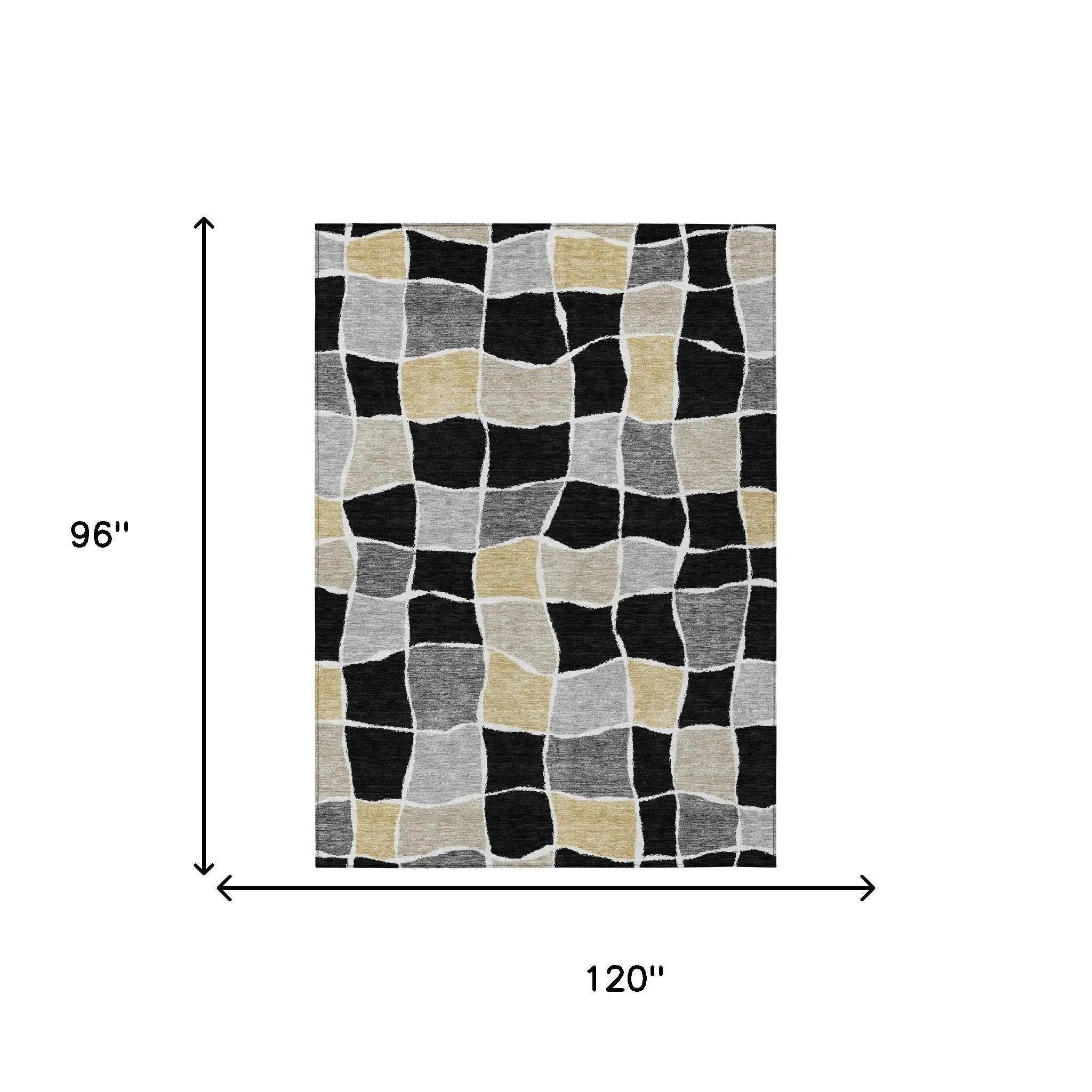 8' X 10' Black And Silver Geometric Washable Indoor Outdoor Area Rug Homeroots Outdoor