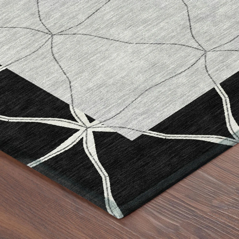 8' X 10' Black And Silver Geometric Washable Indoor Outdoor Area Rug Homeroots Outdoor