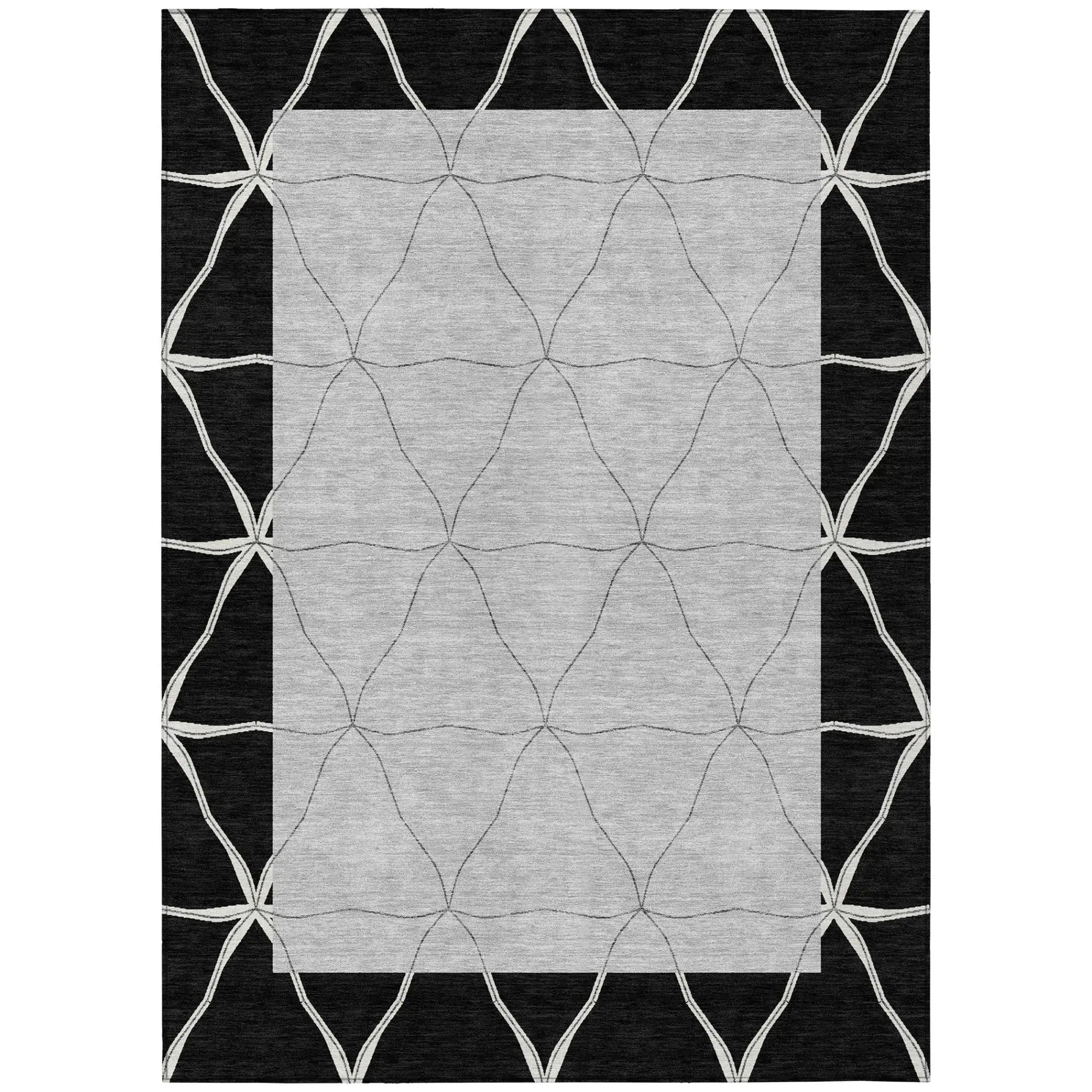 8' X 10' Black And Silver Geometric Washable Indoor Outdoor Area Rug Homeroots Outdoor