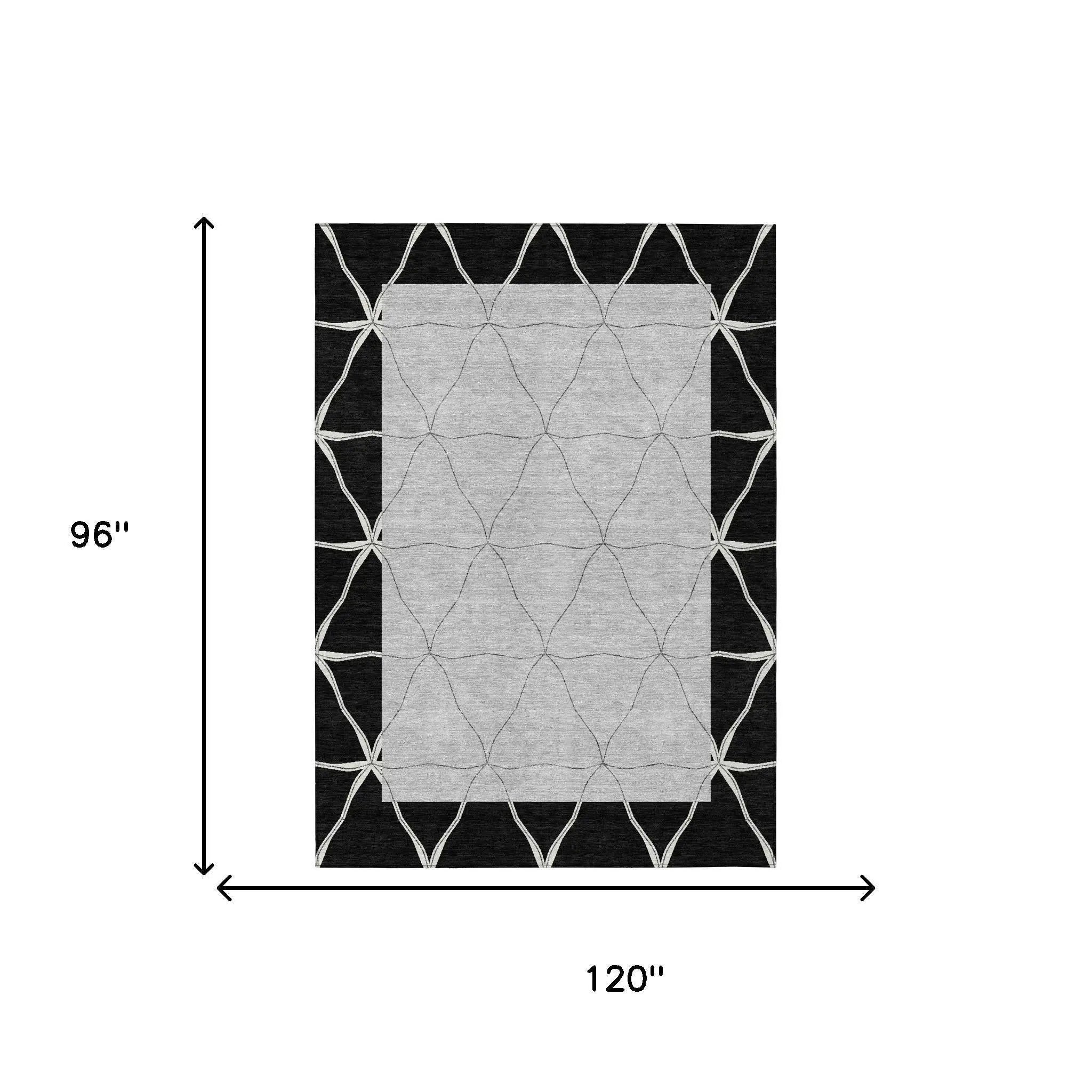 8' X 10' Black And Silver Geometric Washable Indoor Outdoor Area Rug Homeroots Outdoor