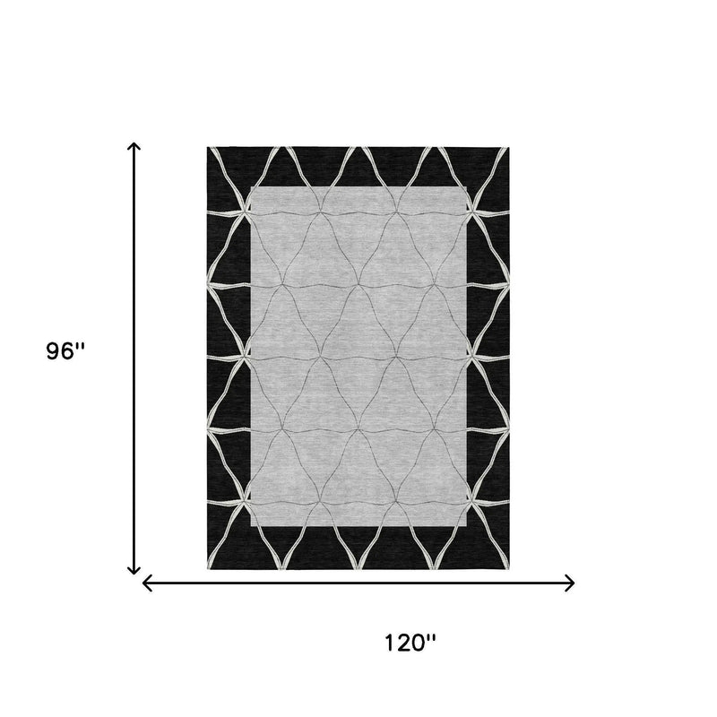 8' X 10' Black And Silver Geometric Washable Indoor Outdoor Area Rug Homeroots Outdoor
