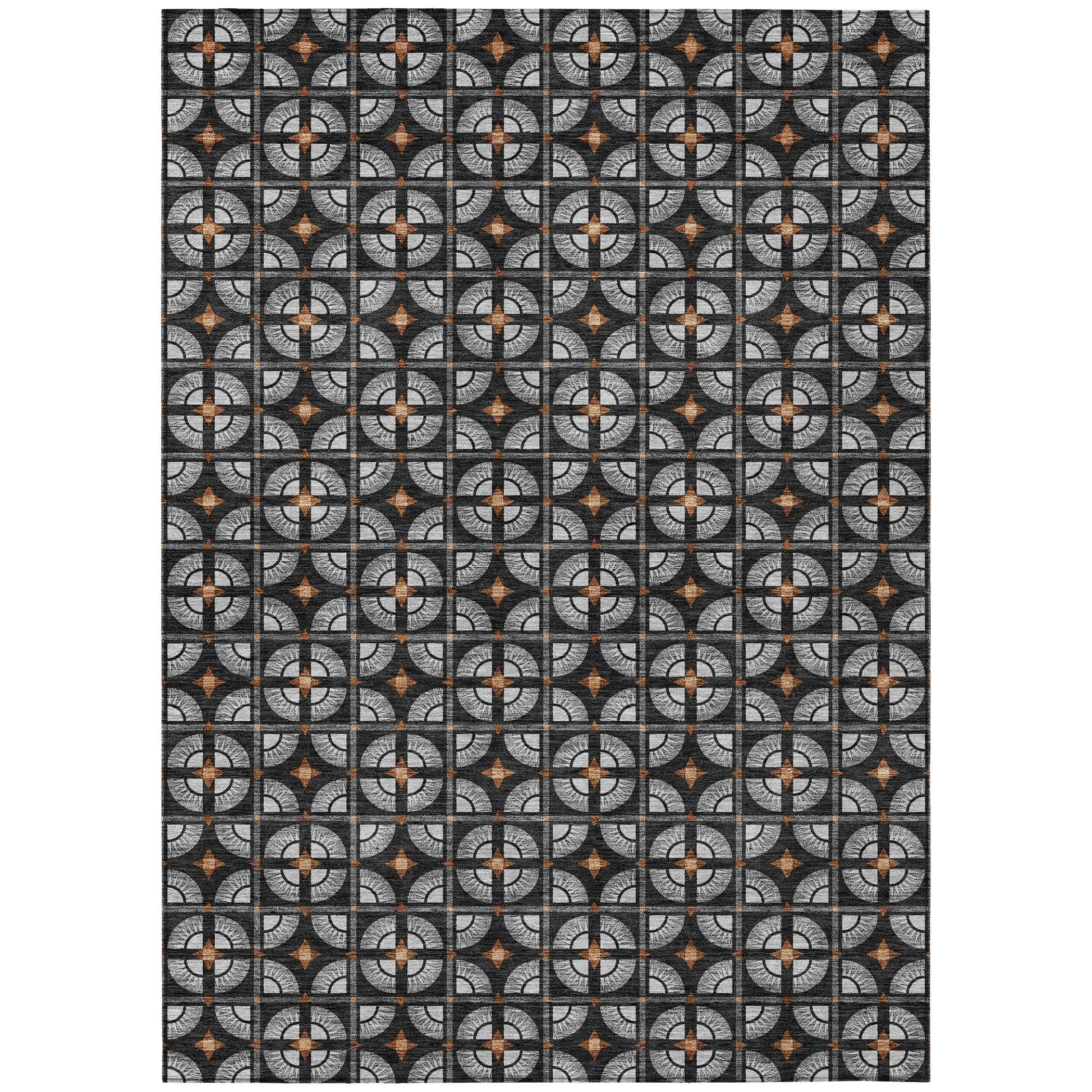 8' X 10' Black And Silver Geometric Washable Indoor Outdoor Area Rug Homeroots Outdoor