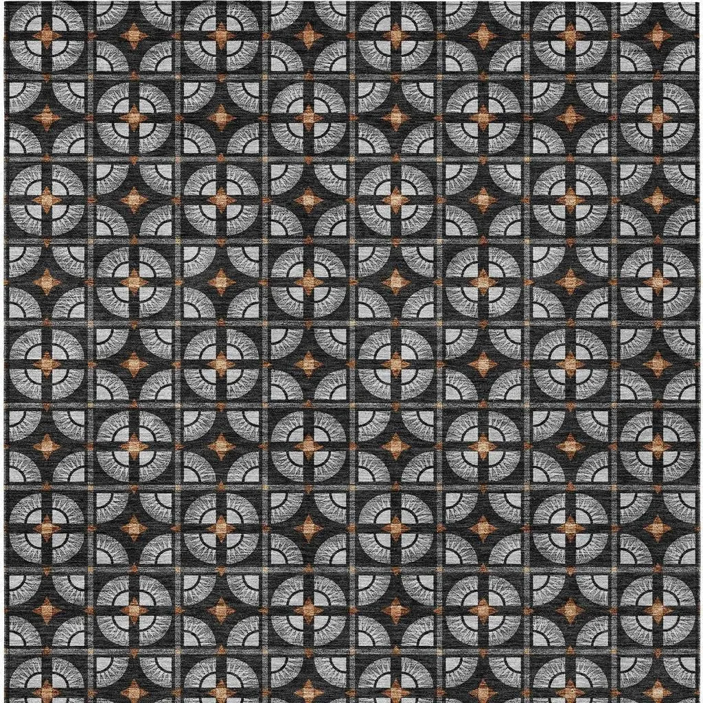 8' X 10' Black And Silver Geometric Washable Indoor Outdoor Area Rug Homeroots Outdoor