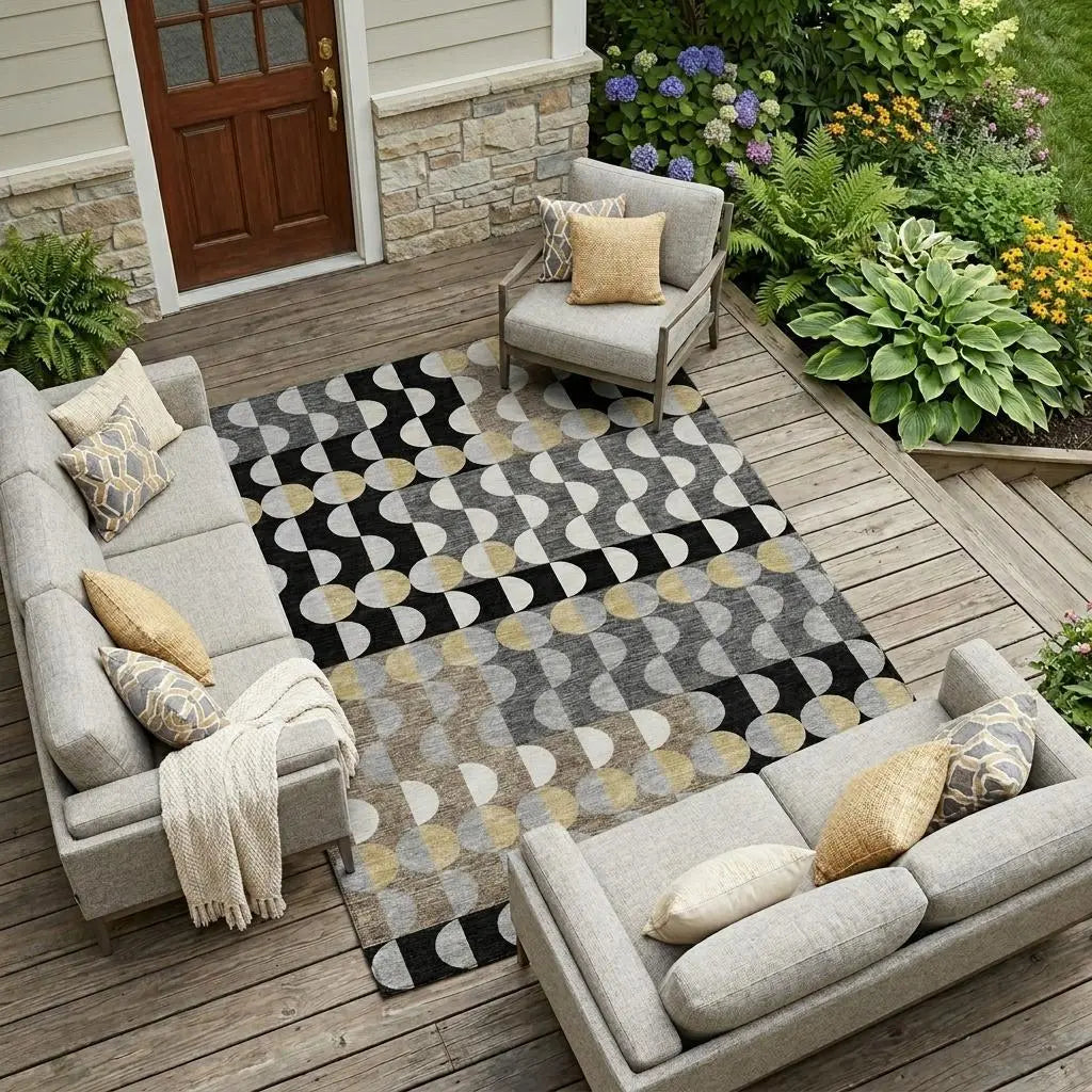 8' X 10' Black And Silver Geometric Washable Indoor Outdoor Area Rug Homeroots Outdoor