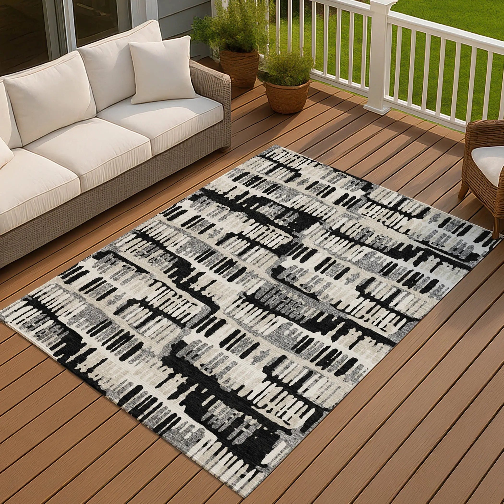 8' X 10' Black And Taupe Abstract Washable Indoor Outdoor Area Rug Homeroots Outdoor