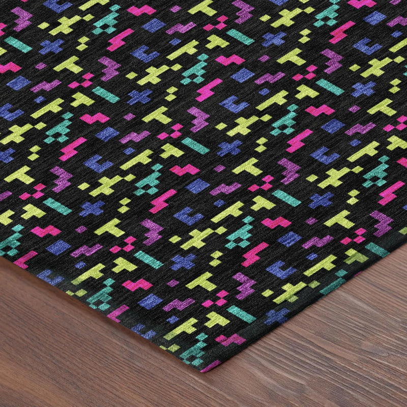 8' X 10' Black And Teal Blue Abstract Washable Indoor Outdoor Area Rug Homeroots Outdoor