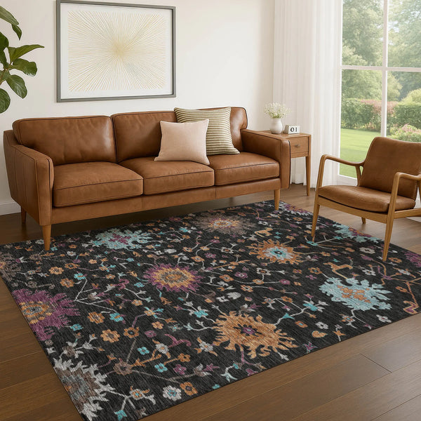 8' X 10' Black And Teal Blue Faux Bois Washable Indoor Outdoor Area Rug Homeroots Outdoor