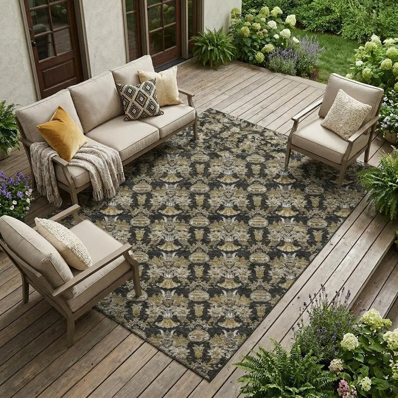 8' X 10' Black And Wheat Floral Washable Indoor Outdoor Area Rug Homeroots Outdoor