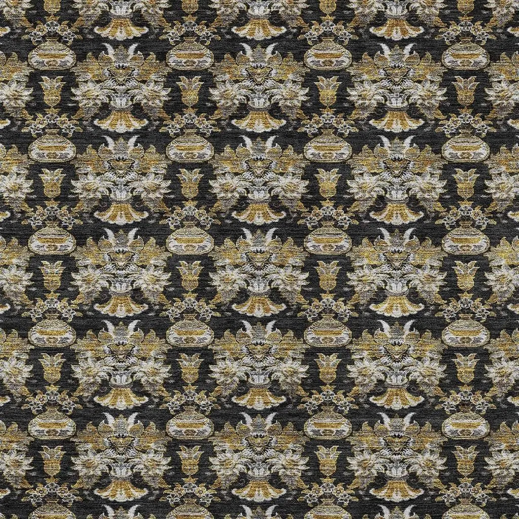 8' X 10' Black And Wheat Floral Washable Indoor Outdoor Area Rug Homeroots Outdoor