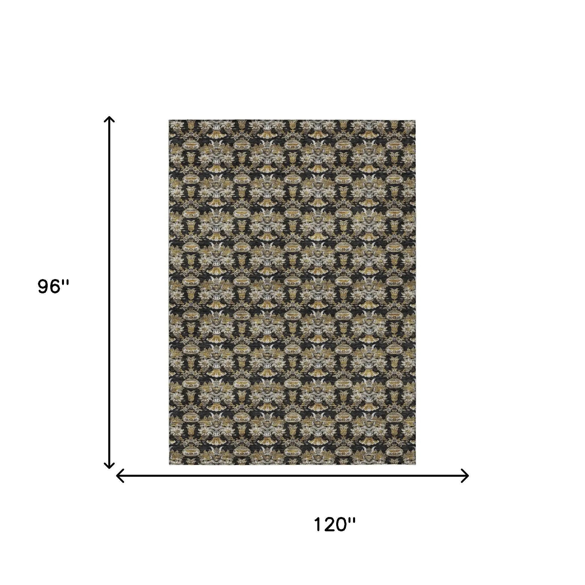 8' X 10' Black And Wheat Floral Washable Indoor Outdoor Area Rug Homeroots Outdoor