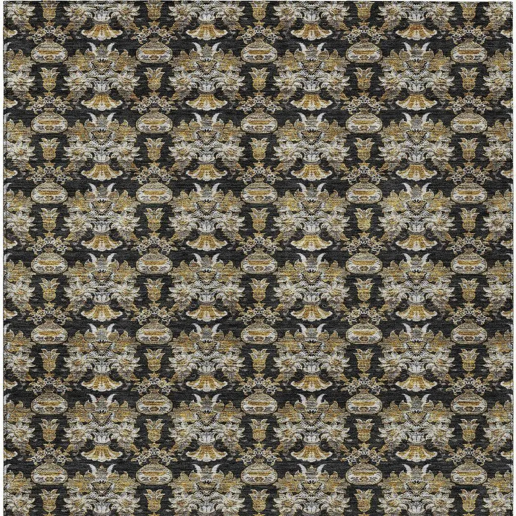 8' X 10' Black And Wheat Floral Washable Indoor Outdoor Area Rug Homeroots Outdoor