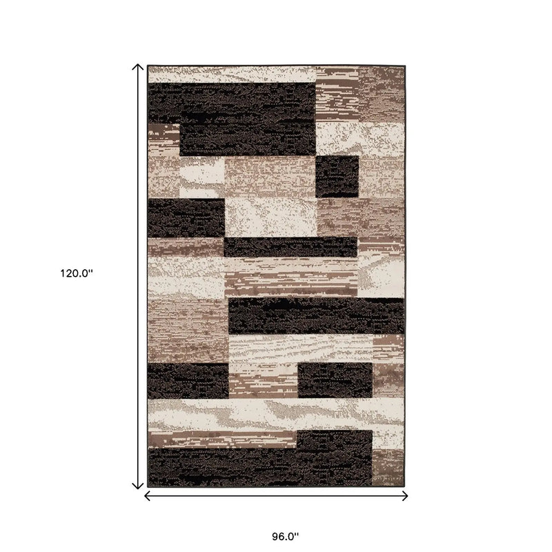 8' X 10' Black Brown And Beige Patchwork Area Rug Homeroots Home Decor