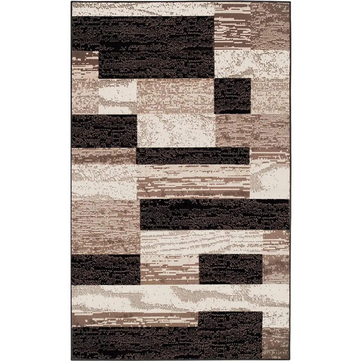 8' X 10' Black Brown And Beige Patchwork Area Rug Homeroots Home Decor