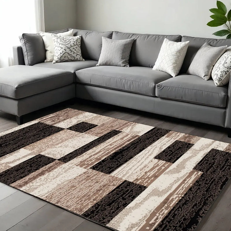 8' X 10' Black Brown And Beige Patchwork Area Rug Homeroots Home Decor