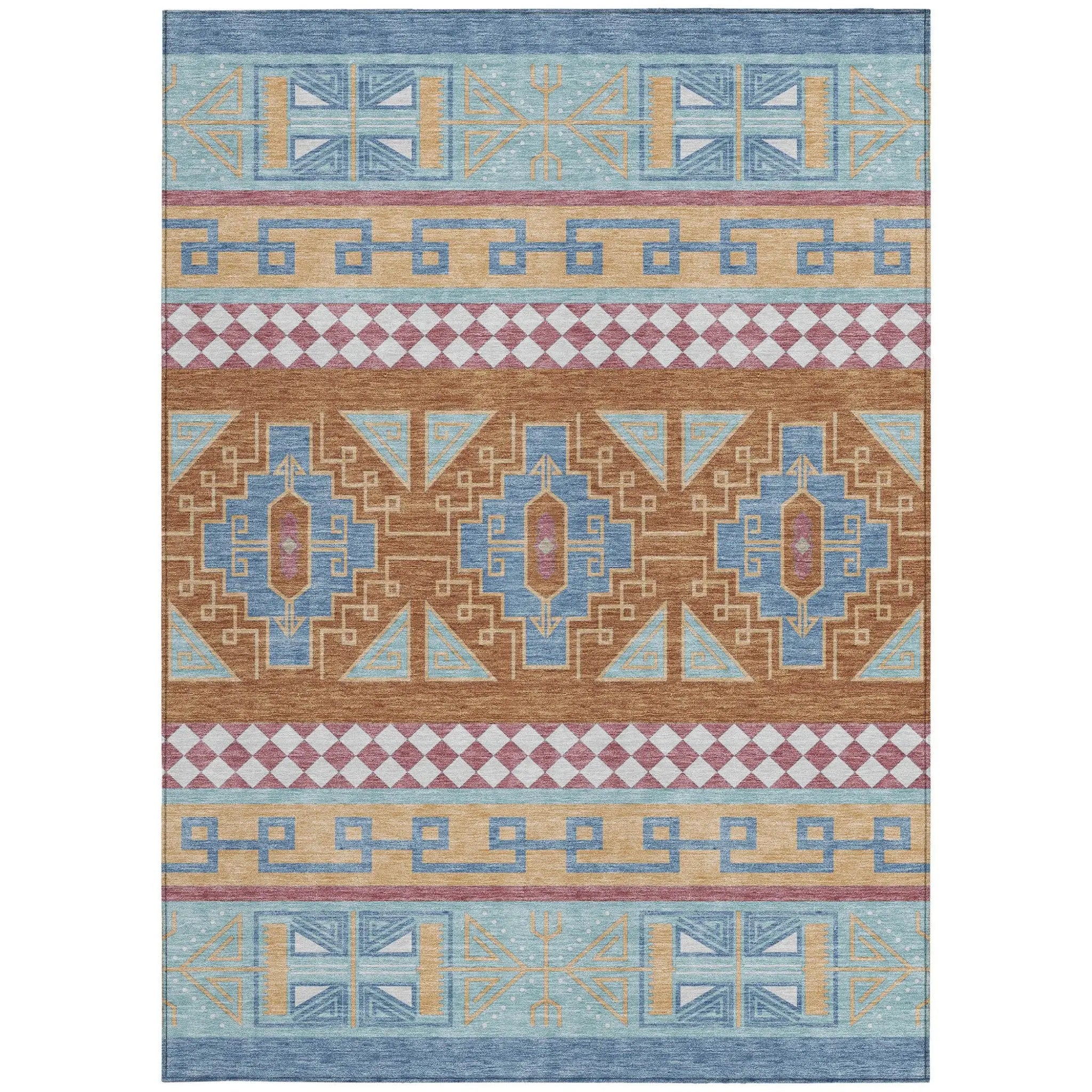 8' X 10' Blue And Aqua Tribal Washable Indoor Outdoor Area Rug Homeroots Outdoor