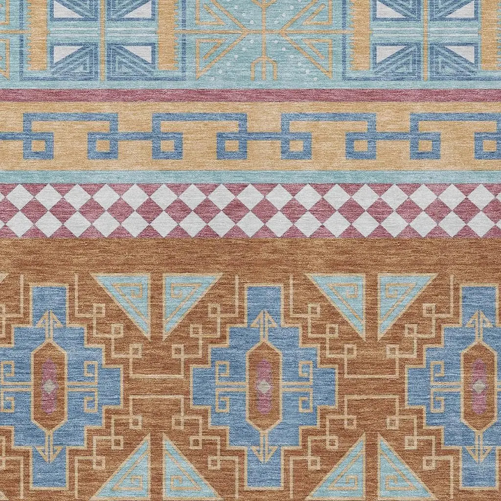 8' X 10' Blue And Aqua Tribal Washable Indoor Outdoor Area Rug Homeroots Outdoor