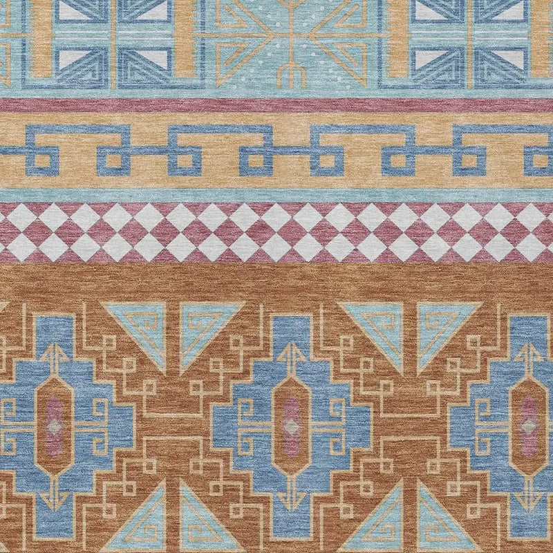 8' X 10' Blue And Aqua Tribal Washable Indoor Outdoor Area Rug Homeroots Outdoor