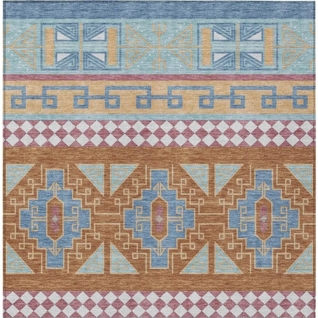 8' X 10' Blue And Aqua Tribal Washable Indoor Outdoor Area Rug Homeroots Outdoor