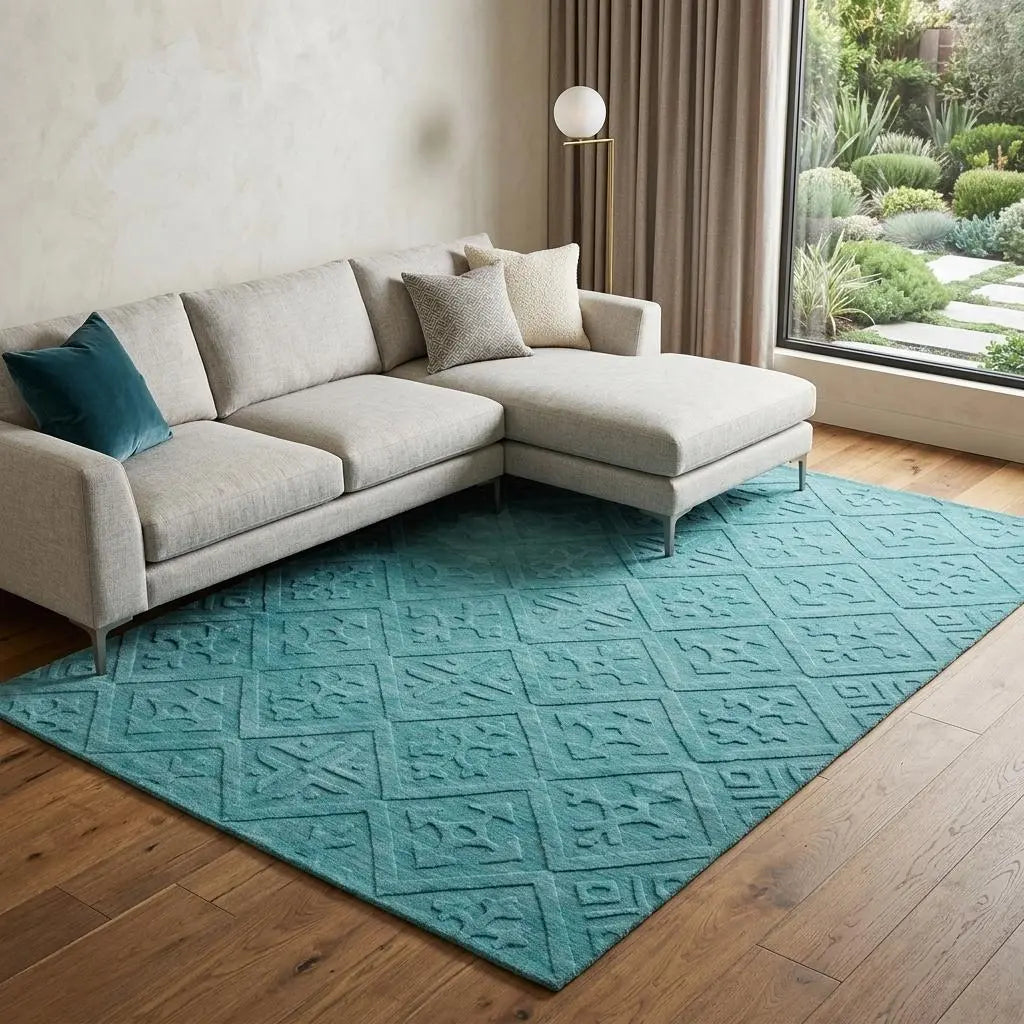 8' X 10' Blue And Aqua Wool Geometric Hand Tufted Area Rug Homeroots Home Decor