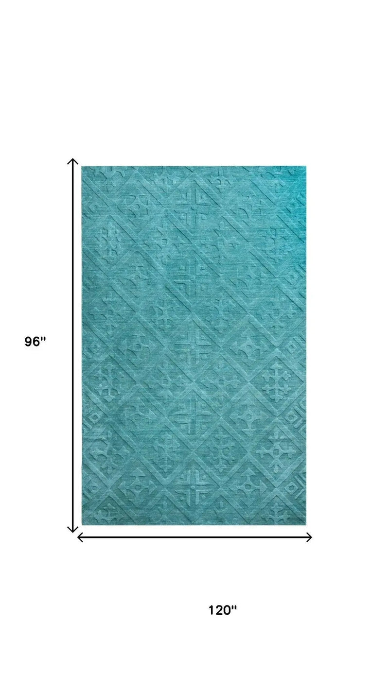 8' X 10' Blue And Aqua Wool Geometric Hand Tufted Area Rug Homeroots Home Decor