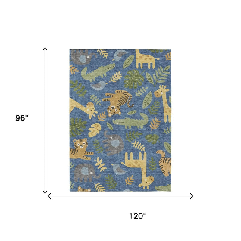 8' X 10' Blue And Beige Abstract Washable Indoor Outdoor Area Rug Homeroots Outdoor