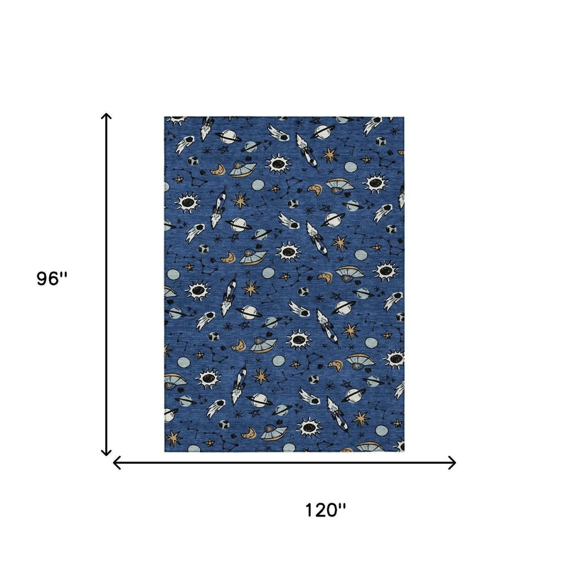 8' X 10' Blue And Black Animal Print Washable Indoor Outdoor Area Rug Homeroots Outdoor
