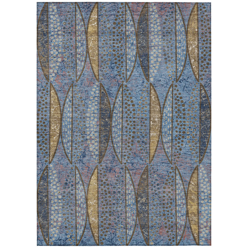 8' X 10' Blue And Brown Geometric Washable Indoor Outdoor Area Rug Homeroots Outdoor