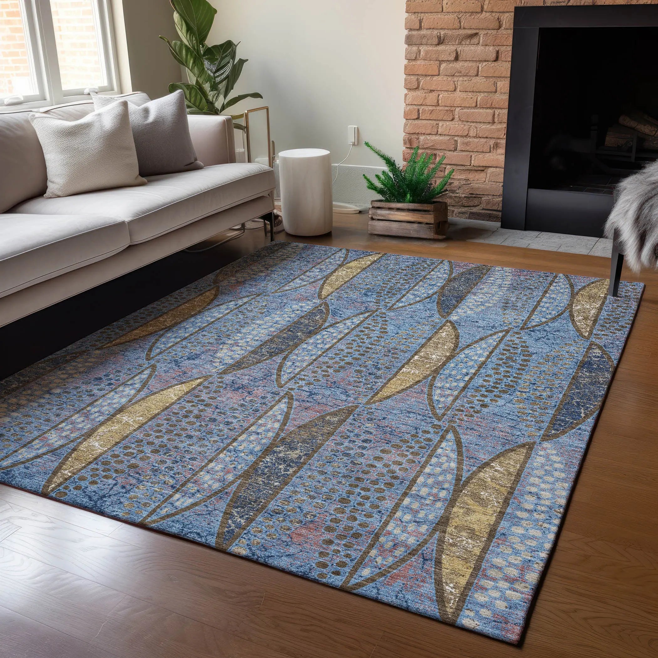 8' X 10' Blue And Brown Geometric Washable Indoor Outdoor Area Rug Homeroots Outdoor