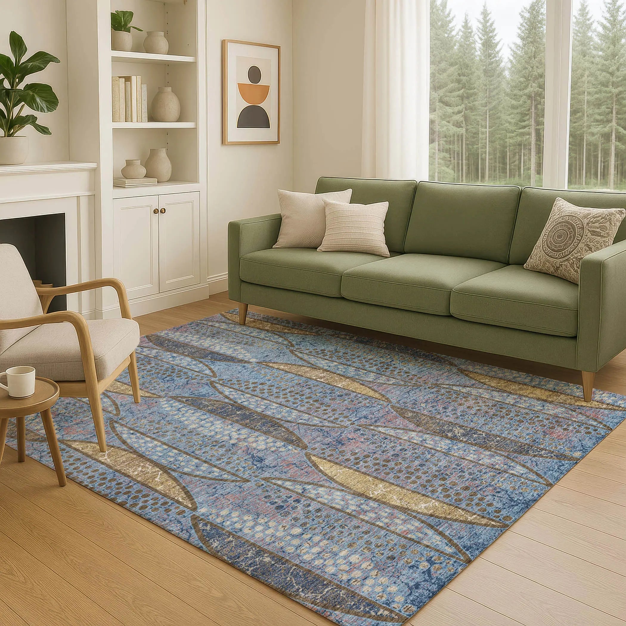 8' X 10' Blue And Brown Geometric Washable Indoor Outdoor Area Rug Homeroots Outdoor