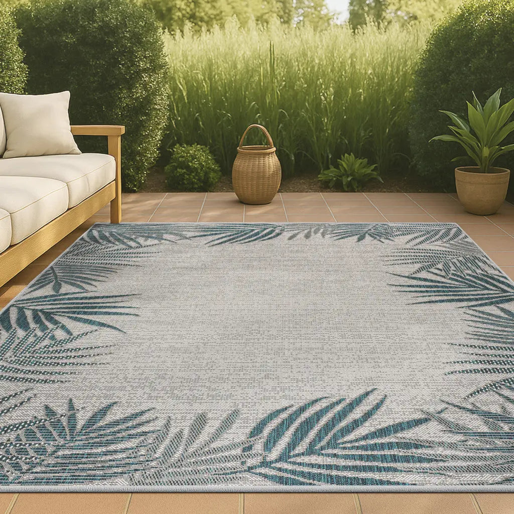 8' X 10' Blue And Cream Floral Indoor Outdoor Area Rug - GreatEagleInc