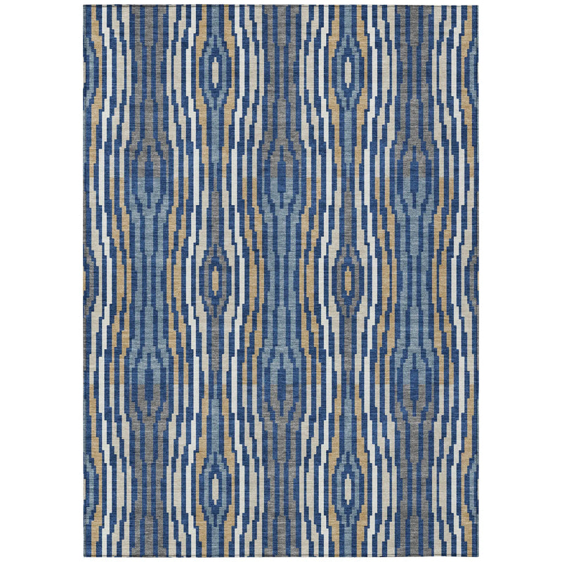 8' X 10' Blue And Denim Blue Abstract Washable Indoor Outdoor Area Rug Homeroots Outdoor