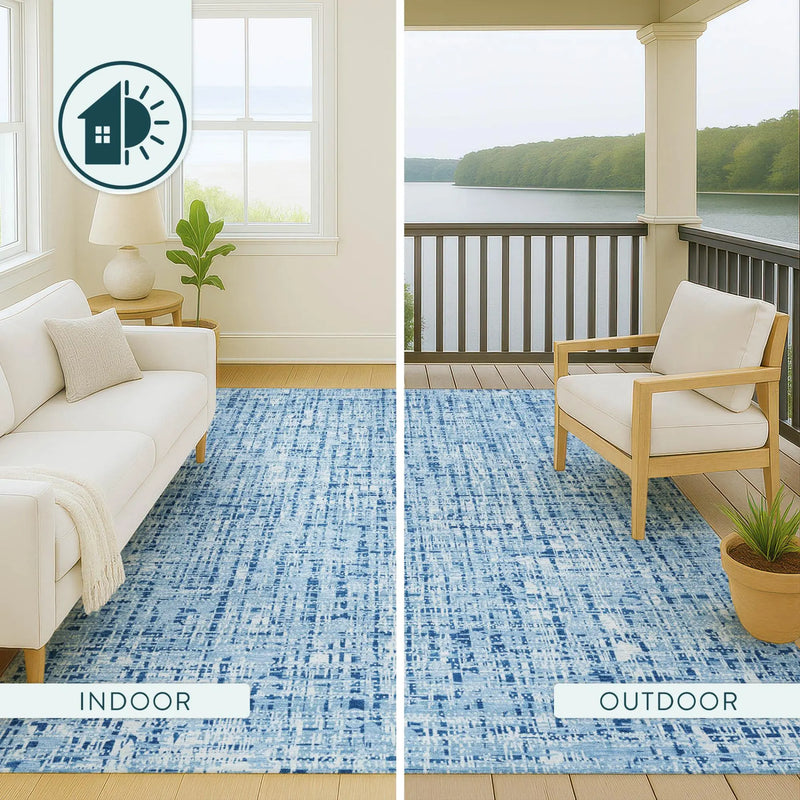 8' X 10' Blue And Denim Blue Abstract Washable Indoor Outdoor Area Rug Homeroots Outdoor